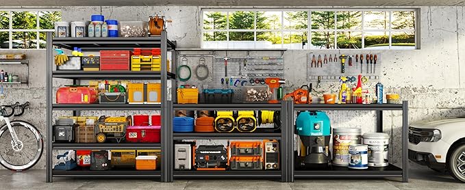 46''W/78''H Storage Shelves Heavy Duty Adjustable Metal Garage Shelving Unit Rack Metal Storage Shelf Heavy Duty Shelf for Heavy Tools and Equipment, Ideal for Garage, Basement, Black