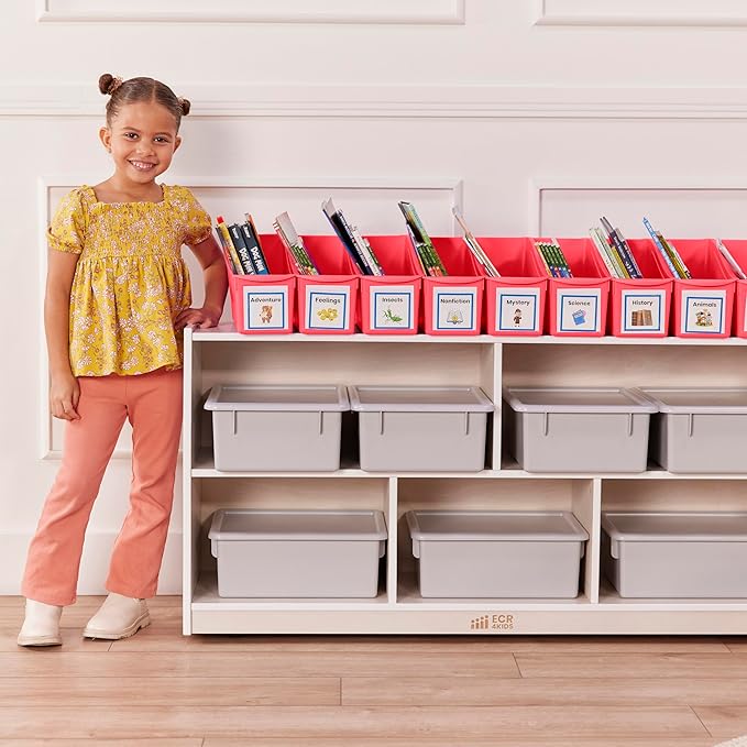 ECR4Kids Linking Plastic Storage Book Bin, Multipurpose Organization, Neon Orange, 10-Piece