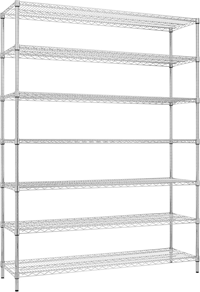 Finnhomy 4200LBS 7-Tier Wire Shelving Unit Adjustable Steel Wire Rack, 18x60x80.2 Inches 7 Shelves Metal Rack, Pantry Shelves for Storage, Metal Garage Shelving with 1" Poles, NSF Certified, Chrome