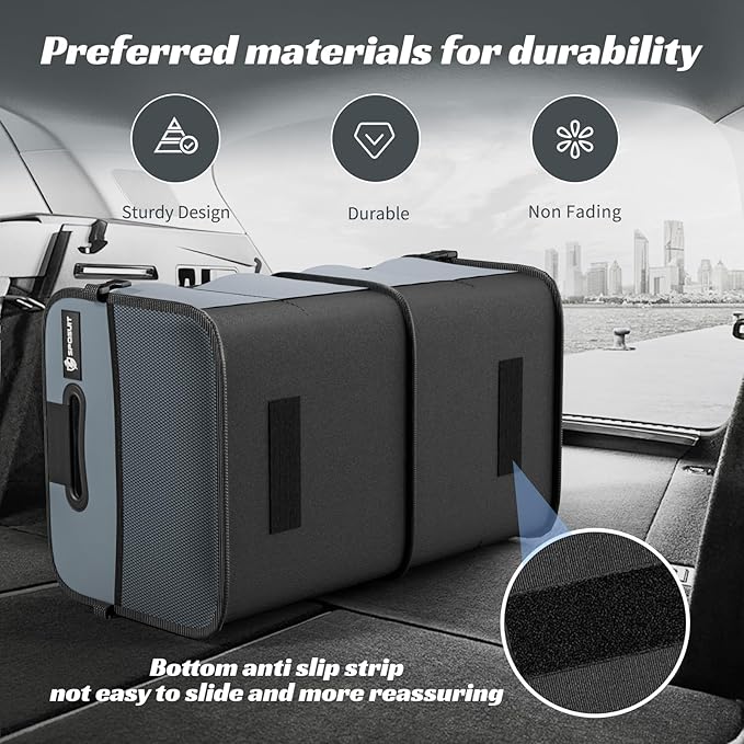 Sposuit Trunk Organizer for Car - 70L Collapsible Car Storage with 11 Pockets & Reinforced Handles, SUV Trunk Organizers for Grocery Cargo(Grey)