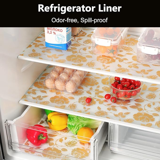 INNOLITES Shelf Liner for Cabinets, Non-Adhesive for Kitchen Drawer Liner, Waterproof Shelf Paper with Floral Pattern, Durable Easy to Clean (Golden Rose, 11.8" x 120")