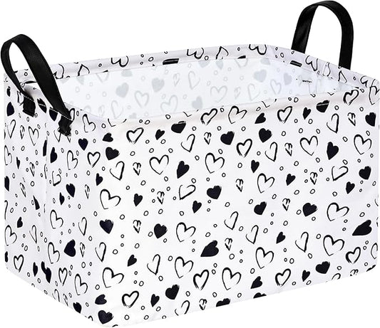 MAIZMZ Girls Empty Gift Basket Heart Print Storage Cube for Women, Closet Shelf Organizer Bins with Handles Nursery hamper Kids Toys Books Box Room Deco