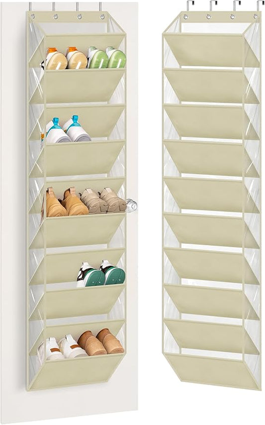 AOODA 10 Tier Clear Over the Door Shoe Organizer Storage, Deep Pockets Large Hanging Shoe Rack for Closet Door, Fit 20 Pairs Shoe Holder Hanger for Sneakers, Boots (Deep beige)