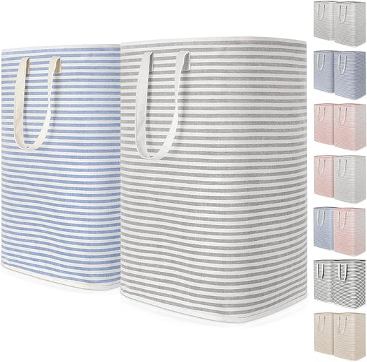 Lifewit 2 Pack Laundry Basket 80L Each, Collapsible Clothes Hamper with Reinforced Handles, Freestanding Waterproof Design for Bedroom and Laundry Room, Grey&Blue 160L Total