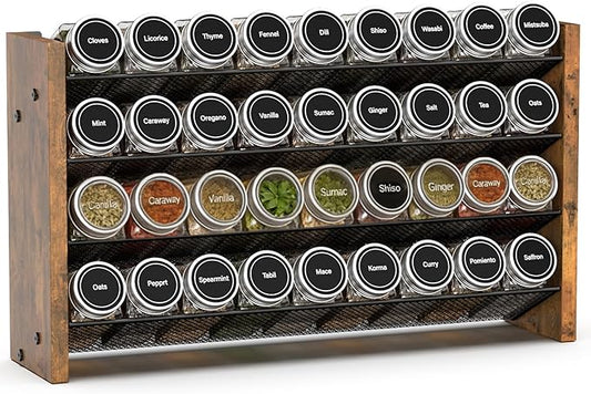 NESAPTO Spice Rack Organizer for Cabinet, Wooden 4 Tier Vertical Seasoning Organizers for Kitchen Pantry, Countertop/Wall Mount, Holds 36 Spice Jars (No Jars Included), 17.2" W × 9.4" H