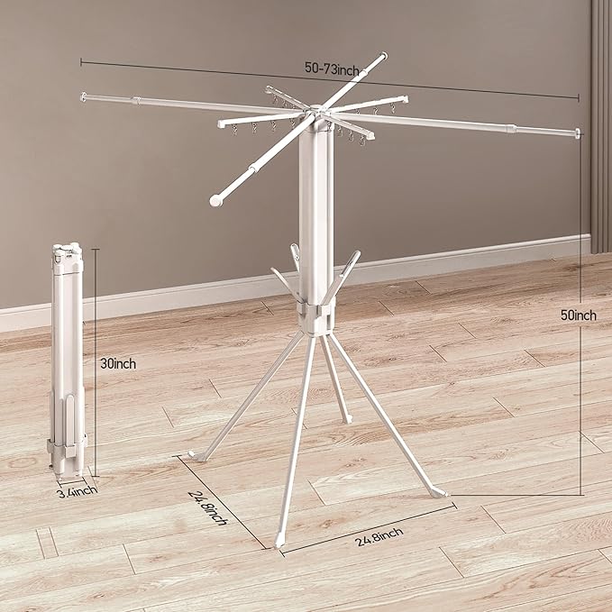 Foldable 4-Legged Clothes Drying Rack, Extra Stable Heavy Duty Laundry Drying Rack with Sock Clips & Shoe Holders, Large Capacity Collapsible Drying Stand for Indoor Outdoor Use
