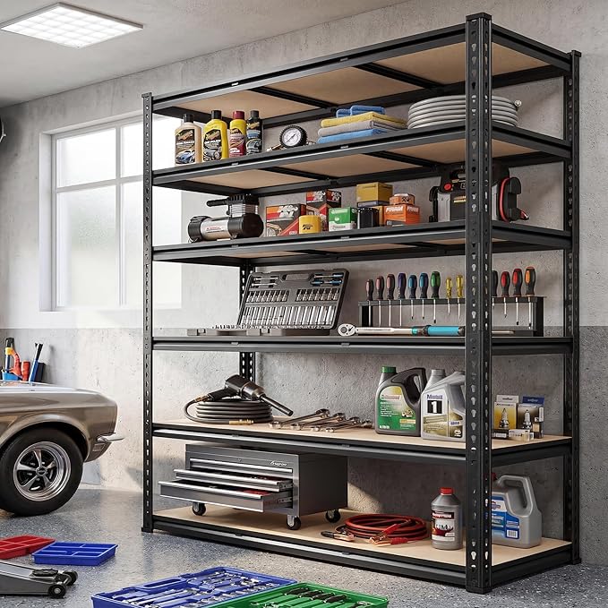 REIBII Garage Shelving 72''H Storage Shelves,Metal Shelving 5 Tier Shelves Adjustable Pantry Shelf for Closet Pantry Basement Kitchen Warehouse 72" H x 40" W x 20" D,2500LBS