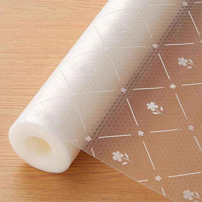 INNOLITES Kitchen Cabinet Shelf Liner, Non-Adhesive Refrigerator & Drawer Liner, Waterproof EVA with Floral, Easy to Clean & BPA-Free (White Daisy, 23.6" x 240")