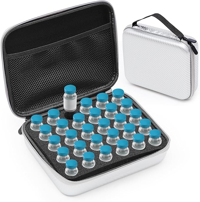 Teenyyou 30 Slots Insulin Peptide Fridge Carrying Case Vial Holder Storage Protector Bag, Fits Standard 10ml Vials, Insulin Cooler Travel Kits Case Organizer Diabetes Protector(Silver Gray)