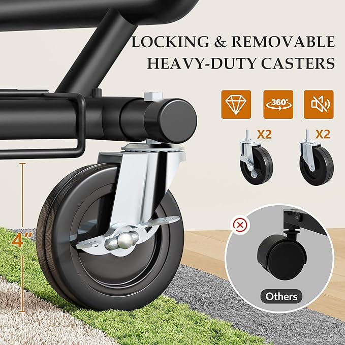 Gewudraw Heavy Duty Clothes Rack Load 900 Lbs, Commercial Double Rod Rolling Clothing Rack With Sturdy Wheel And Shelves，Adjustable Portable Hanging Rack For Clothes,Black