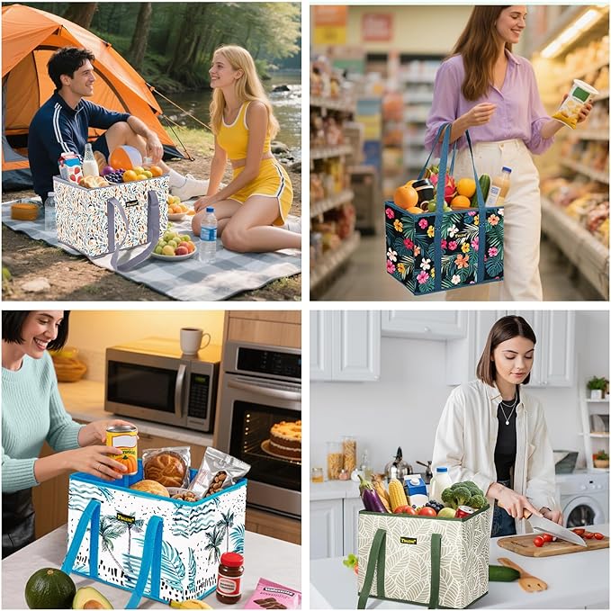 BALEINE 6Pk Reusable Grocery Bags, Foldable Shopping Bags for Groceries with Reinforced Bottom & Handles (Patriot Celebration)