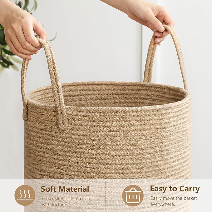 Laundry Basket, 52L Woven Laundry Hamper, Baby Nursery Hamper for Toys, Blanket Basket for Living Room, Clothes Hamper for Bedroom&Baby Room, Jute
