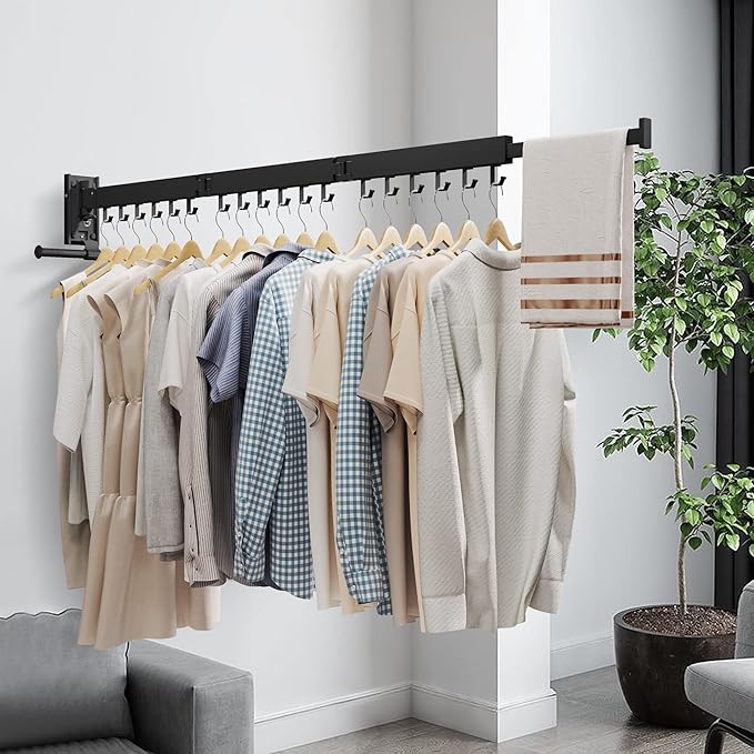 ZdwCyl Wall Mounted Clothes Hanger,Clothes Drying Rack,Laundry Drying Rack,Drying Rack Clothing,Laundry Hanger Rack,Retractable Dryer Racks,Collapsible, Aluminum,can be Fold Upward & Left & Right