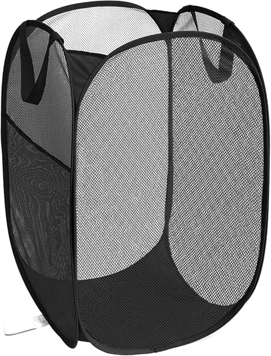 Durable Collapsible Laundry Baskets, Upgrade Foldable Pop Up Hamper for Laundry, Mesh Clothes Hamper with Side Pocket, Reinforced Carry Handles for Laundry, Bathroom, Kids Room, Dorm or Travel Black