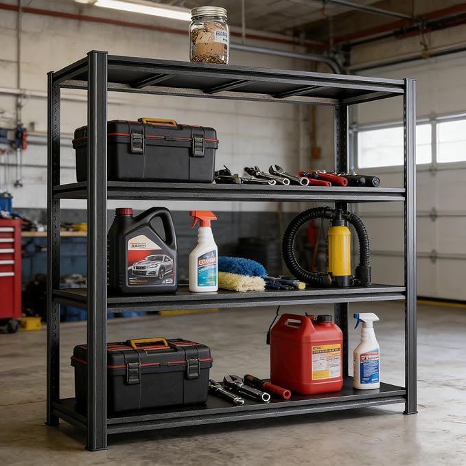 54.3''H*45.3W'' Garage Shelving Metal Garage Shelf Unit 4-Tier Storage Shelves Heavy Duty Shelf Organizer Industrial Shelves for Warehouse Basement Kitchen Pantry Commercial, Black