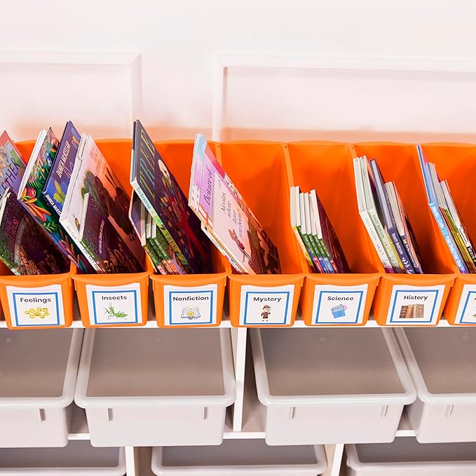 ECR4Kids Linking Plastic Storage Book Bin, Multipurpose Organization, Neon Orange, 10-Piece