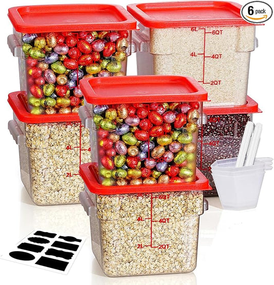 6QT Clear Food Storage Containers: 6 PCS[Food Grade][Hot&Cold Resistant] NSF Food Storage Containers with Lids for Home Restaurant Kitchen Storage Pizza Proof Dough, BPA Free, N2