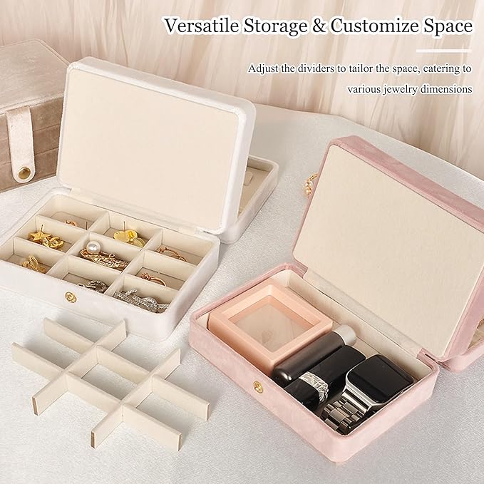 MODENGKONGJIAN Jewelry Organizer Box, 2-Layer Large Jewelry Storage Case, Portable Travel Jewelrys Display Holder for Earrings, Necklaces, Bracelets (White,Velvet)