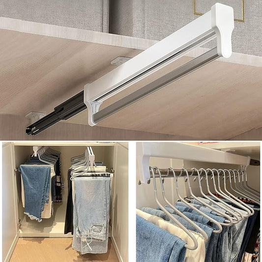 Pull Out Closet Valet Rod, Adjustable Sliding Heavy Duty Steel Top Mounted Clothes Storage Hanger Rail for Closet Wardrobe (292mm/11.5inch)