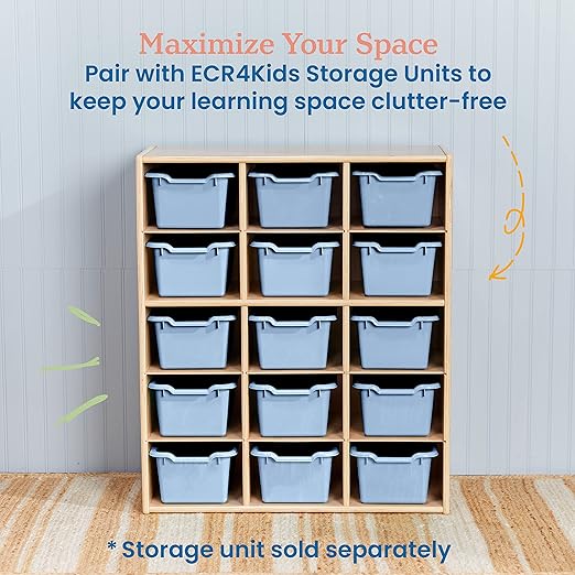 ECR4Kids Scoop Front Storage Bin, Multipurpose Organization, Powder Blue, 15-Piece
