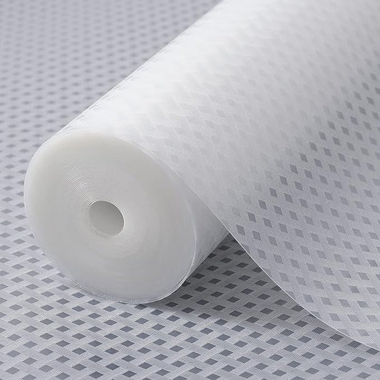 Shelf Liners for Kitchen Cabinets Refrigerator Liners Waterproof & Oil-Proof Kitchen Cupboard Liner Non-Slip Drawer Mats EVA Material Non Adhesive Fridge Liner for Shelves -Clear 17.5 x 393.7 Inches