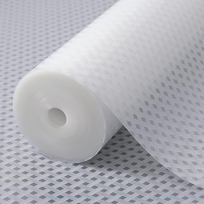 Shelf Liners for Kitchen Cabinets Refrigerator Liners Waterproof & Oil-Proof Kitchen Cupboard Liner Non-Slip Drawer Mats EVA Material Non Adhesive Fridge Liner for Shelves -Clear 11.8 x 393.7 Inches