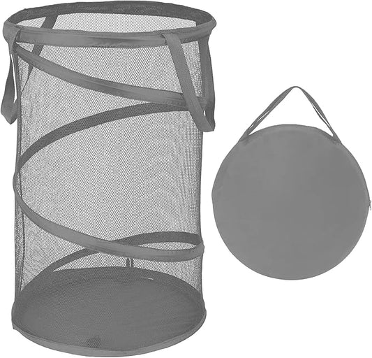 BATTOO Collapsible Laundry Baskets, Foldable Mesh Pop Up Hamper, Portable Laundry Basket Hamper with Handles for Laundry, Bathroom, Kids Room, College Dorm, Travel, Storage Organizer Grey