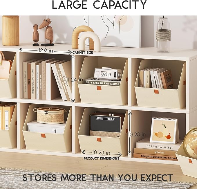 Homsorout Fabric Closet Storage Cubes - 4 Pack Square Storage Bins with Dual Handles for Clothes, Towels, Toys, Cube Storage Organizers for Bedroom, Nursery, Shelves, Closet, Small Spaces, Beige