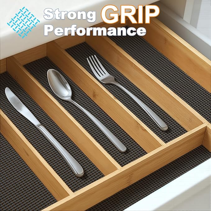 Songrey Non-Adhesive Drawer and Shelf Liner, Non Slip Cabinet Liners, Protect Kitchen Cupboard, Bathroom Drawers, Breathable, Thick Strong Grip mat (20IN x 20FT, Black)