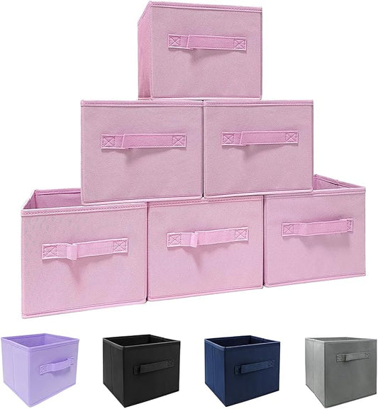 EBIGIC Pink Bins[6 Pack] 9.0"x7.5"x7.5" Small Size Fabirc Foldable Closet Toy Organizer Collapsible Cloth by BIGIC…