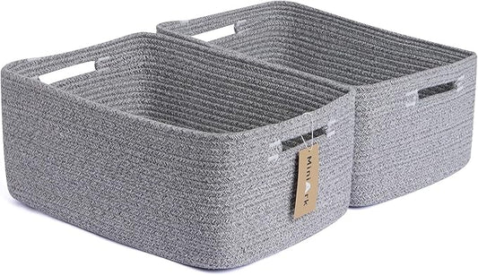 MiniArk Large Storage Baskets for Shelves, Closet Organizers Bins for Clothes Blanket Towels, Baby Nursery, Toy Baskets Box, Woven Rope Baskets, 17 x 13 x 7.5”, 2 Packs Mixed Grey