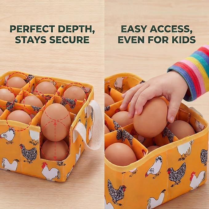 UKJENT Egg Collecting Basket for Kids & Family Farm Chores, 9 Padded Pouches to Prevent Broken Eggs, Safe & Easy Egg Carrier with Sturdy Handle, Chicken Duck Goose Eggs Holder from Coop to Kitchen