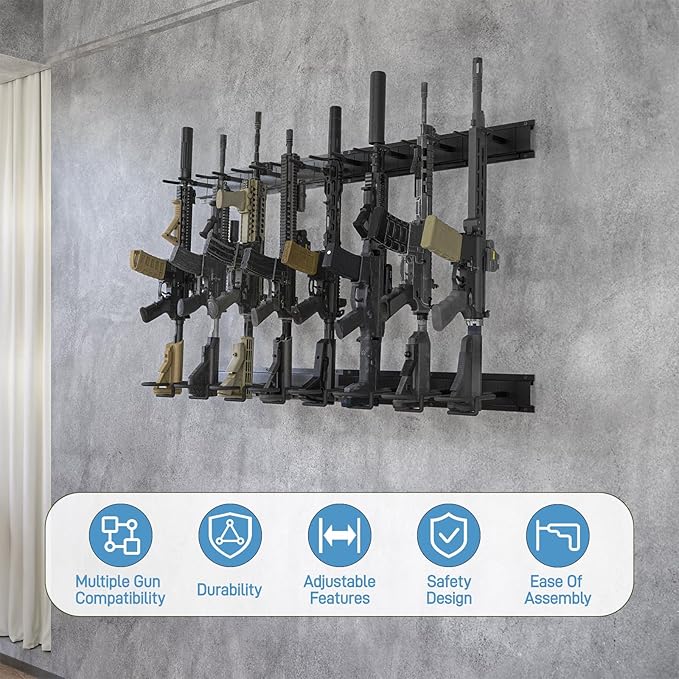 Gun Rack Wall Mount, Aluminium Alloy Gun Racks for Wall, Adjustable 4/8/12 Slot Indoor Gun Racks Securely Hold Shotguns Rifles Rack