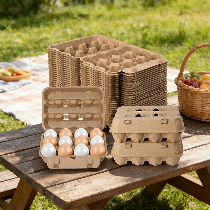 25 Pack Egg Cartons, 3x4 Style Reusable Natural Paper Pulp Egg Cartons Cheap Bulk, Sturdy Egg Holder for Fridge, Empty Containers for Fresh Chicken Eggs