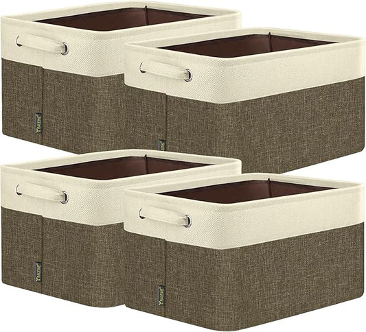 BALEINE 4 Pack Fabric Closet Storage Bins for Shelves, Linen Closet Organizers and Storage, Decorative Baskets for Organizing, Shelf, Clothes, Home, Office (Brown, 14''x10''x8.5'')