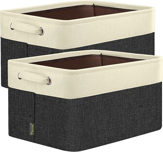 BALEINE 2 Pack Fabric Closet Storage Bins for Shelves, Linen Closet Organizers and Storage, Decorative Baskets for Organizing, Shelf, Clothes, Home, Office (Black, 17''x13''x10.5'')