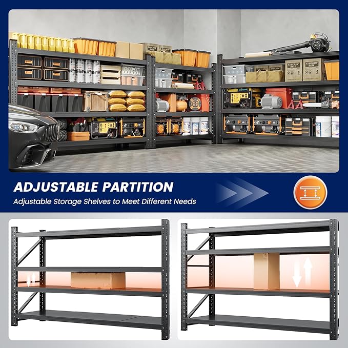 Yizosh 68" W Metal Garage Storage Shelves,Heavy Duty Adjustable Steel Organization Shelving,Utility Rack Shelf,68" W x 24" D x 63" H for Basement,Warehouse,Industrial