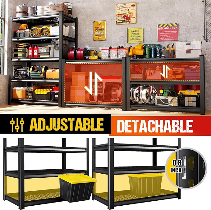 71.2" H Heavy Duty Garage Shelving Storage Shelves, Adjustable Metal Shelving Unit, Utility Garage Organizer Shelf for Basement, Pantry, Kitchen, Warehouse, Supermarket, 45.6" Wx17.7 Dx71.2 H