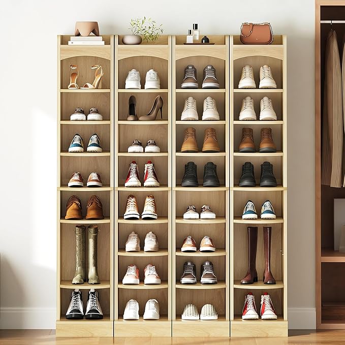 YATINEY 9-Tier Tall Shoe Rack, Wooden Shoe Storage Organizer, Narrow Shoe Cabinet with Removable Shelves for Small Spaces, Holds 9 Pairs of Shoes, for Entrance, Hallway, Natural SS02NL
