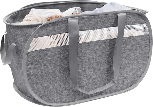 Collapsible Laundry Baskets, Foldable Tear Proof Pop Up Hamper with Reinforced Carry Handles, Durable Laundry Hamper for Home, Laundry, Bathroom, Dorm or Travel (Grey)