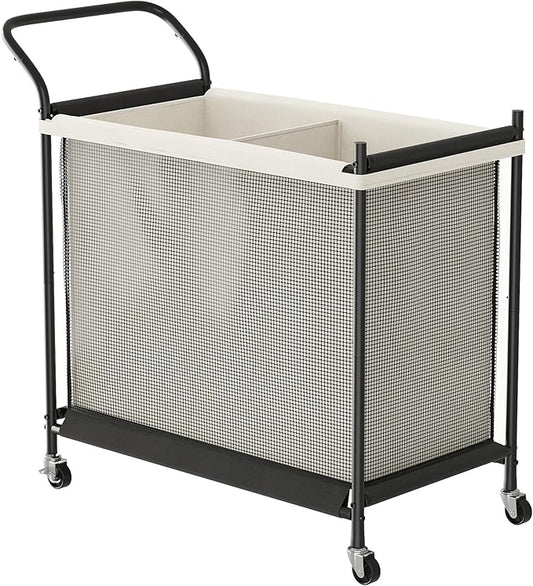 Laundry Hamper with Wheels - 2 Section Laundry Basket 140L, Removable Washable Bags, Height-Fitted Rolling Laundry Cart for Laundry Room & Bedroom