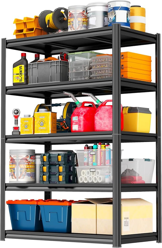 PRESTELION 78" H Garage Shelving 5 Tier Storage Shelves Adjustable Metal Shelving Unit 3500 LBS Heavy Duty Steel Shelf for Kitchen Warehouse Pantry Basement, 78" H x 40" W x 18" D, Black