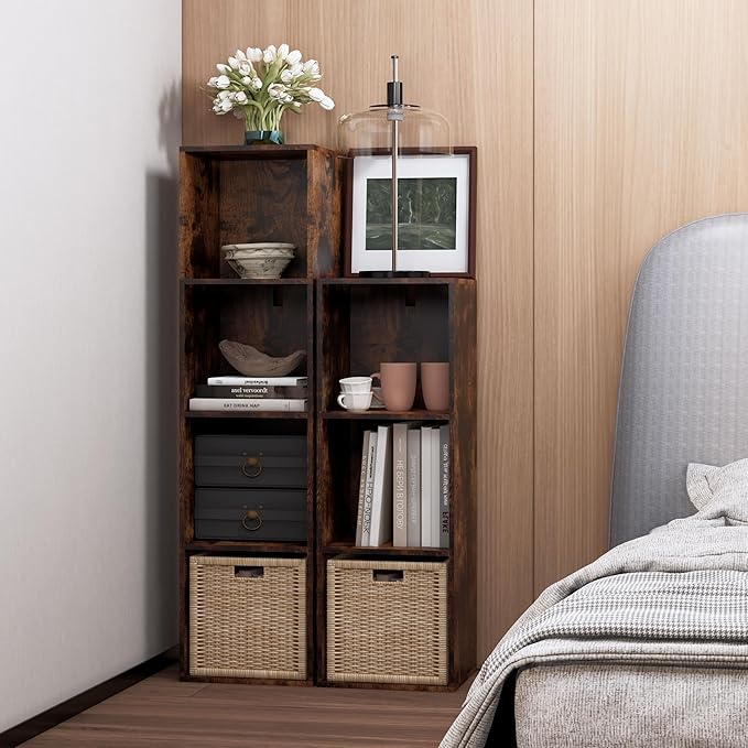 Cube Storage Organizer, 3 Cube Retro Bookshelf, Freestanding 3 Tier Open Shelf, Rustic Brown Retro Shelves for Home Office, Bedroom, Living Room, Study