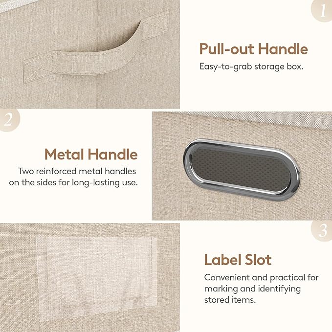 Lifewit Clothes Storage Bins with Lids, Fabric Foldable Storage Boxes with Handles, Decorative Closet Organizer, Stackable Cube Baskets Container for Bedroom, Office, 34.5L Large Beige, 5 Packs