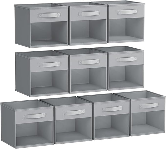 DIMJ Storage Cubes, Cube Storage Bin, 10 Pack Foldable Storage Cubes with Window, Closet Storage Bins with Handle, 11x 11 inch Storage Box for Clothes, Toys, Books (Grey)