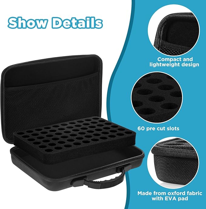 Teenyyou 60 Slots Insulin Peptide Fridge Carrying Case Vial Holder Storage Protector Bag, Fits Standard 10ml Vials, Insulin Cooler Travel Kits Case Organizer Diabetes Protector(Black)