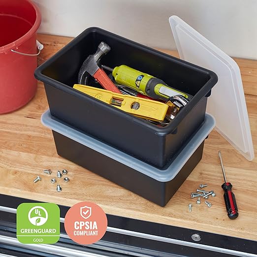 ECR4Kids Cubby Storage Bin with Lid, Multipurpose Organization, Black, 10-Piece