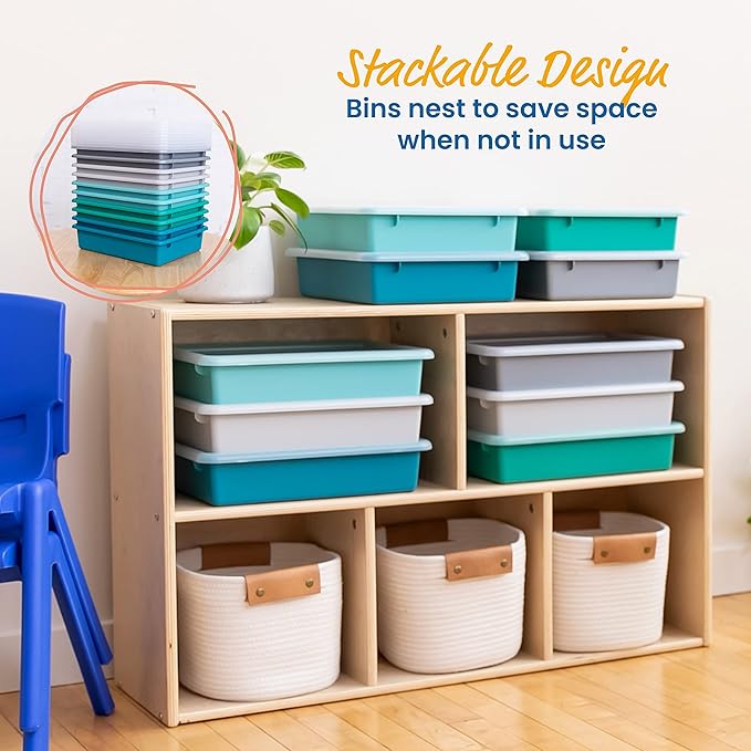 ECR4Kids Letter Size Tray with Lid, Storage Bin, Contemporary, 10-Piece