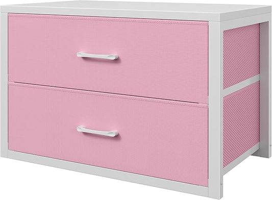 BOLUO Stackable Storage Drawers Closet Organizers and Storage Fabric White 2 Drawer Dresser for Bedroom Modern Pink