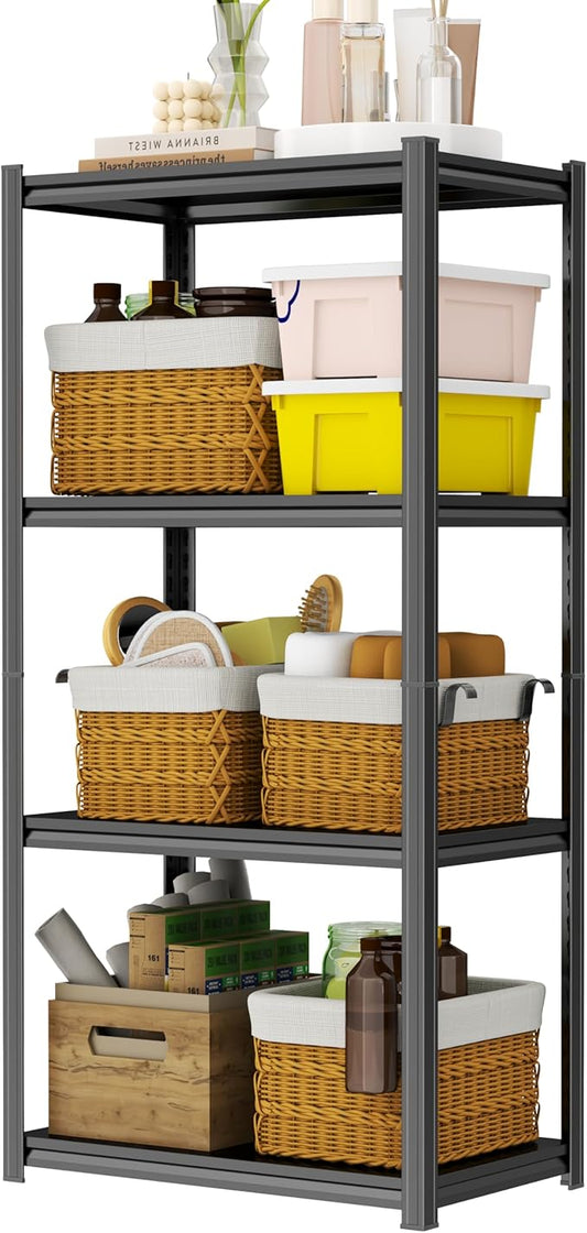 PRESTELION 54" H Storage Shelves 1600LBS Garage Shelving Unit 4-Tier Metal Shelf Adjustable Storage Rack for Basement, Warehouse, Pantry, Closet, Kitchen 54" H x 23.6" W x 13.8" D, Black